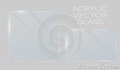 Vector plastic and acrylic glass mockup with glow light reflection on the edge of frame. Window, screen or plate with shiny glare Vector Illustration
