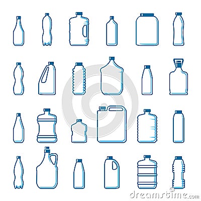 Vector plastic bottles in outline style Vector Illustration