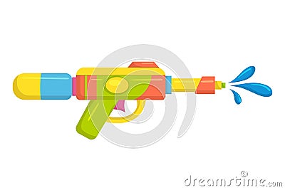 Vector plastic children's toy water gun icon isolated on white background. Multi-colored cartoon illustration Vector Illustration