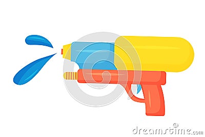 Vector plastic children's toy water gun icon isolated on white background. Multi-colored cartoon illustration Vector Illustration