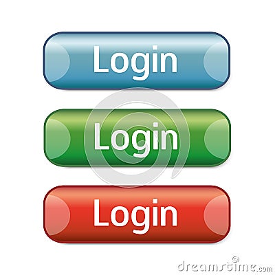 Vector plastic colorful login button set for your website isolated on white background Vector Illustration