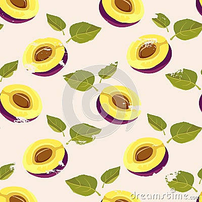 Vector plum seamless pattern Stock Photo