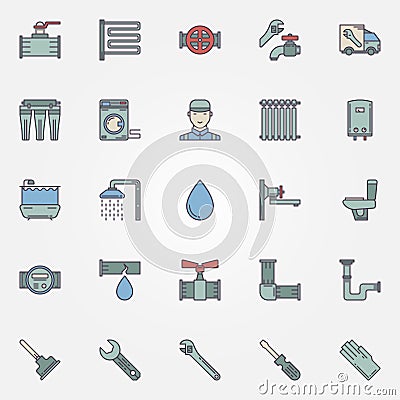 Vector plumbing colorful icons Vector Illustration