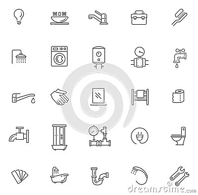 Vector plumbing outline icons set Vector Illustration