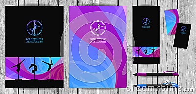 Vector Pole Dance and Aerial Sports School Corporate Identity and Stationery Templates Set. Document, Book Stock Photo