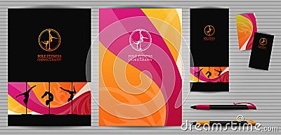 Vector Pole Dance and Aerial Sports School Corporate Identity and Stationery Templates Set. Document, Book Vector Illustration