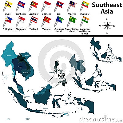 Political map of Southeast Asia Vector Illustration