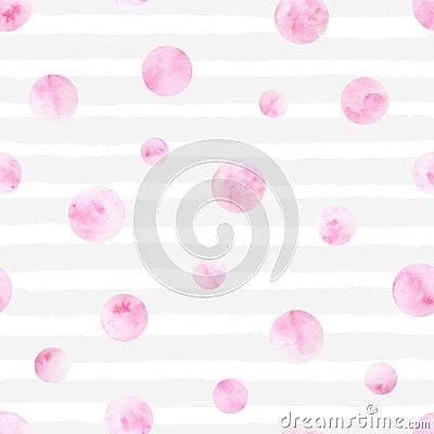 Vector polka dot seamless pattern on the stripped background. Pi Vector Illustration