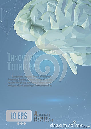 Polygonal brain with connected dots on blue BG Vector Illustration