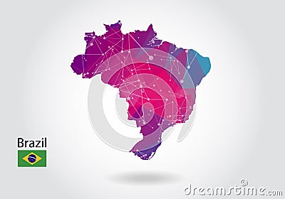 Vector polygonal brazil map. Low poly design. map made of triangles on white background. geometric rumpled triangular low poly Vector Illustration