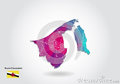 Vector polygonal brunei Darussalam map. Low poly design. map made of triangles on white background. geometric rumpled triangular Vector Illustration