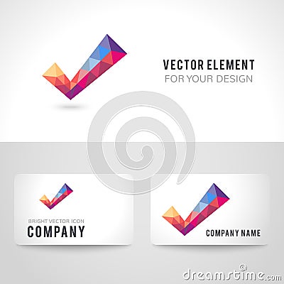 Vector polygonal crystal check mark or tick with Vector Illustration