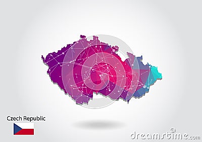 Vector polygonal czech Republic map. Low poly design. map made of triangles on white background. geometric rumpled triangular low Vector Illustration