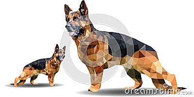 Vector polygonal illustration of animal.Origami style outline geometric german shepherd Vector Illustration