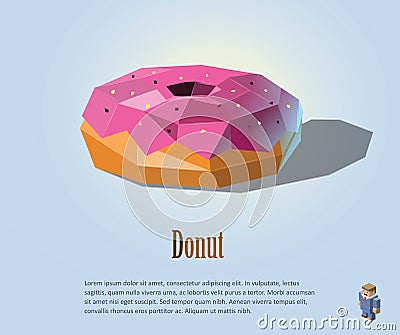 Vector polygonal illustration of Donut with pink cream on top, modern food icon design Vector Illustration