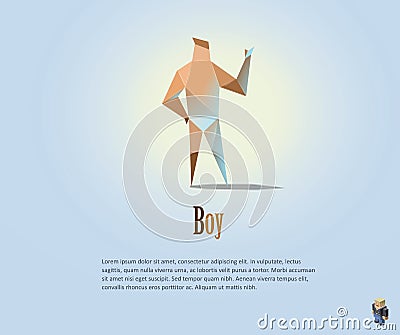 Vector polygonal illustration of naked man, modern low poly object, origami style boy character, Vector Illustration