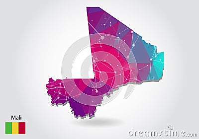 Vector polygonal Mali map. Low poly design. map made of triangles on white background. geometric rumpled triangular low poly style Vector Illustration
