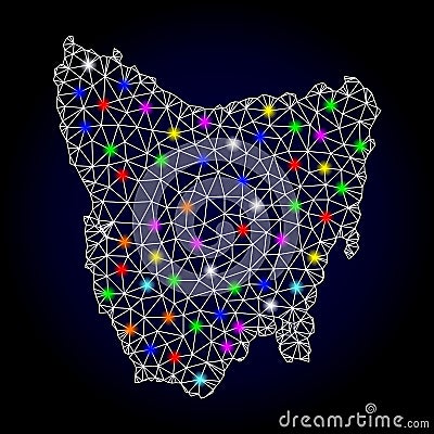 Vector Polygonal Mesh Map of Tasmania Island with Glare Spots for New Year Vector Illustration