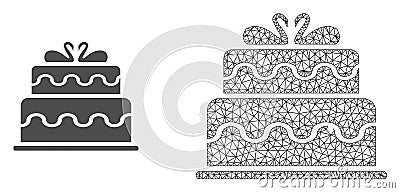 Vector Polygonal Mesh Marriage Cake and Flat Icon Vector Illustration