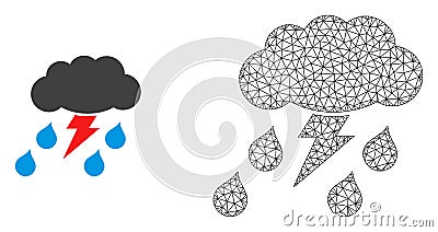 Vector Polygonal Mesh Thunderstorm and Flat Icon Vector Illustration