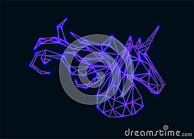 Vector polygonal neon unicorn. Vector Illustration