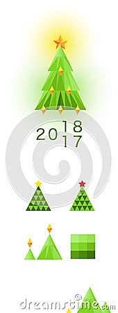 Vector Polygonal NewYearTree 2018 with garland and star Stock Photo