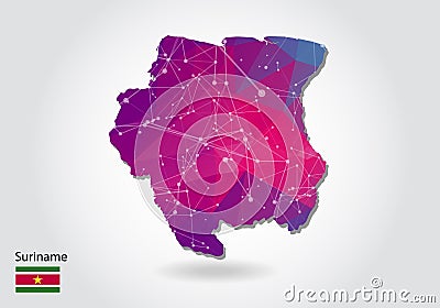 Vector polygonal Suriname map. Low poly design. map made of triangles on white background. geometric rumpled triangular low poly Vector Illustration