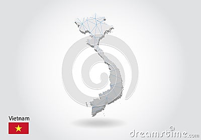 Vector polygonal Vietnam map. Low poly design. map made of triangles on white background. geometric rumpled triangular low poly Vector Illustration