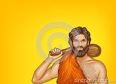 Vector pop art caveman in fur loincloth Vector Illustration