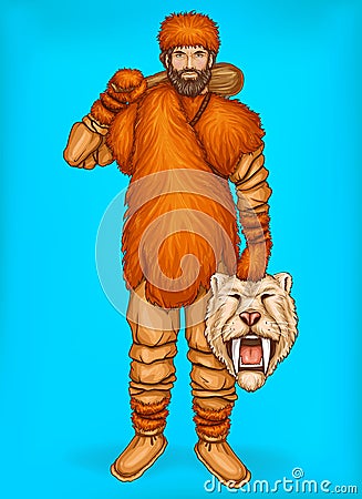 Vector pop art caveman with prey, hunting concept Vector Illustration