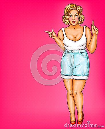 Vector pop art fatty girl, overweight concept Vector Illustration