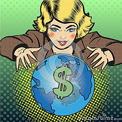 Vector pop art global business concept illustration Vector Illustration