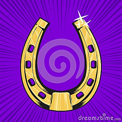 Vector pop art illustration of golden horseshoe. Symbol of luck Vector Illustration