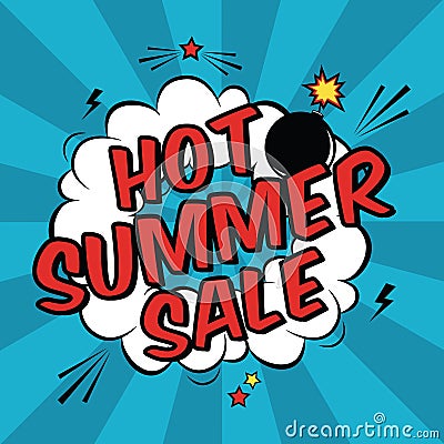 Vector pop art illustration with Hot Summer Sale discount Vector Illustration
