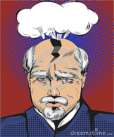 Vector pop art illustration of man having splitting headache Vector Illustration