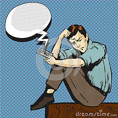 Vector pop art illustration of man talking on the phone Vector Illustration