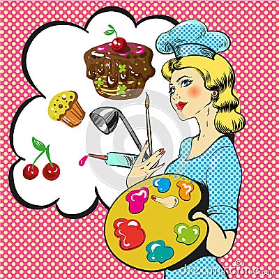 Vector pop art illustration of professional confectioner Vector Illustration