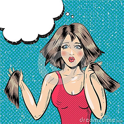 Vector pop art illustration of shocked woman face Vector Illustration