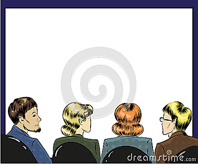 Vector pop art illustration of spectators in first row Vector Illustration