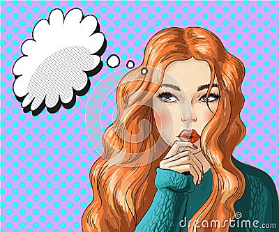 Vector pop art illustration of thinking woman Vector Illustration