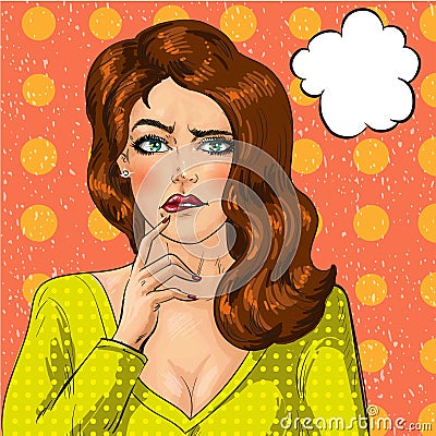 Vector pop art illustration of thinking woman Vector Illustration