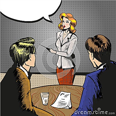 Vector pop art illustration of woman giving presentation Vector Illustration