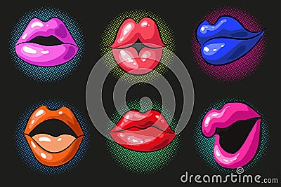 Vector pop art color female lips Vector Illustration