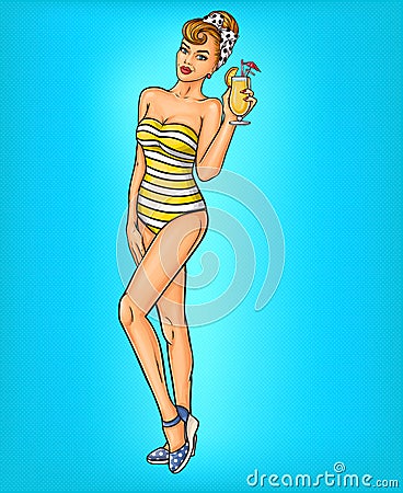 Vector pop art girl in a bathing suit Vector Illustration