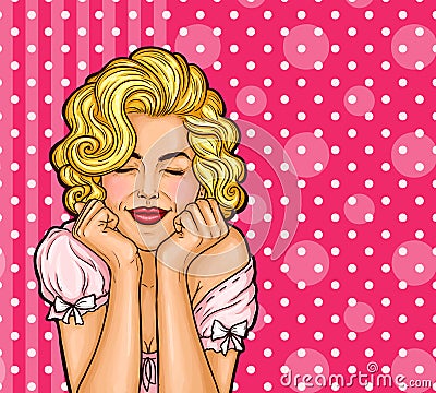 Vector pop art woman dreaming with closed eyes Vector Illustration