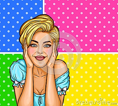 Vector pop art woman dreaming with open eyes Vector Illustration