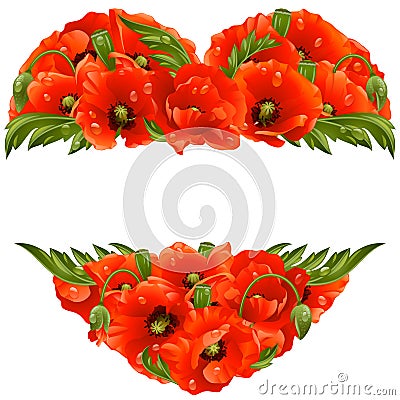 Vector poppy frame in the shape of heart Vector Illustration