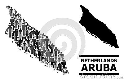 Vector Population Mosaic Map of Aruba Island and Solid Map Vector Illustration