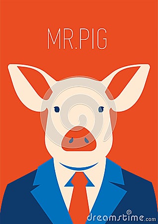 Vector portait of a pig in suit and tie. businessman character Vector Illustration