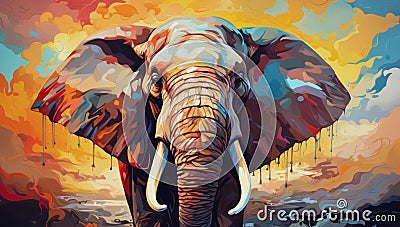 Vector portrait of an adult elephant with large tusks Stock Photo